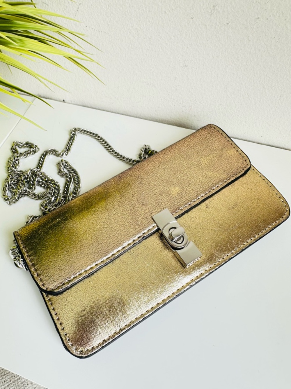 Zara | Crossbody Gold Metallic Chain Shoulder Bag/wallet